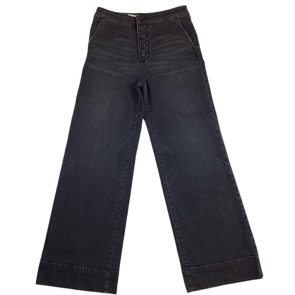 Pilcro & The Letterpress Anthropologie Womens 29 Button-Fly Wide Leg Jeans Black - Picture 4 of 15